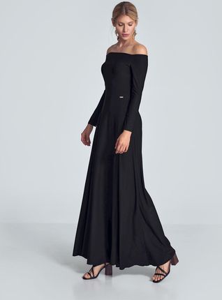 Figl Modna sukienka maxi z odkrytymi ramionami Czarny S
