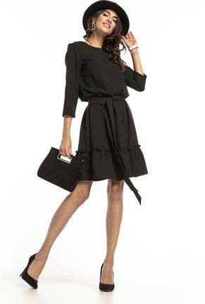 Tessita Elegancka sukienka przed kolano z rozkloszowanym dołem i ozdobną falbanką Czarny XS