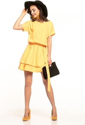 Tessita Krótka sukienka z podwójną falbaną na dole Żółty S