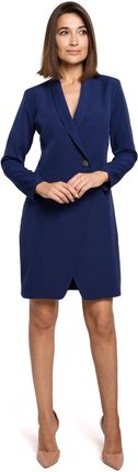 Style Minimalistyczna sukienka żakietowa z ozdobnym guzikiem z przodu Granatowy S
