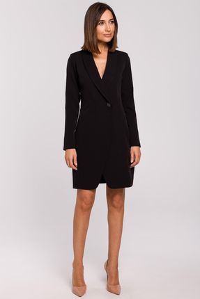 Style Minimalistyczna sukienka żakietowa z ozdobnym guzikiem z przodu Czarny S