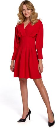 Makover Elegancka sukienka z dekoltem V i zakładkami Czerwony S