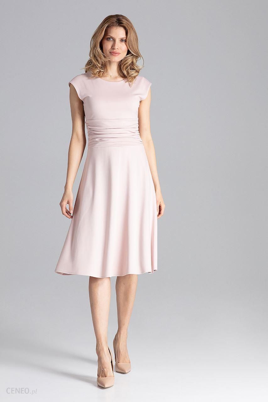 Figl Elegancka sukienka z marszczeniem w talii Różowy L - Ceny i opinie -  