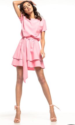 Tessita Dziewczęca sukienka przed kolano z podwójną spódnicą i stylowym wiązaniem Różowy XS