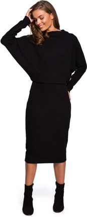 Style Sukienka z dzianiny z dopasowanym dołem i drapowaną górą Czarny S/M