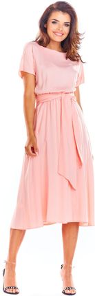 Awama Zwiewna sukienka z ozdobnym paskiem Różowy S