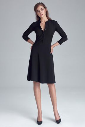 Nife Modna sukienka midi zapinana na napy Czarny XL