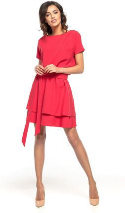 Tessita Dziewczęca sukienka przed kolano z podwójną spódnicą i stylowym wiązaniem Malinowy XL