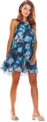 Awama Trapezowa sukienka w kwiaty Granatowy S/M