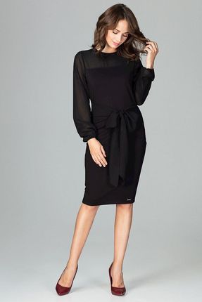 Lenitif Elegancka szyfonowa sukienka z długim rękawem Czarny S