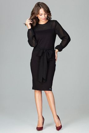 Lenitif Elegancka szyfonowa sukienka z długim rękawem Czarny M