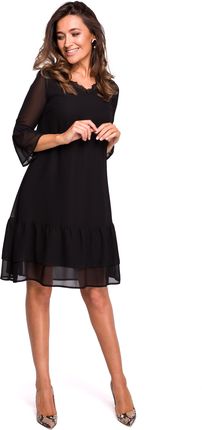 Style Szyfonowa sukienka z falbanami Czarny M