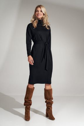 Figl Sukienka z półgolfem i wiązaniem w pasie Czarny L/XL