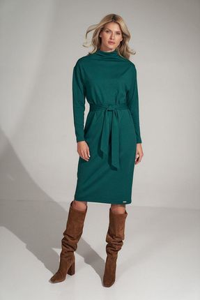 Figl Sukienka z półgolfem i wiązaniem w pasie Zielony S/M