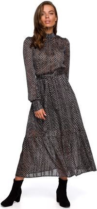Style Długa szyfonowa sukienka w groszki Czarny M