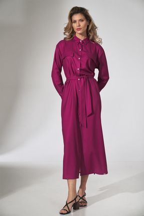 Figl Długa koszulowa sukienka z efektownymi rozcięciami Fuksja XL