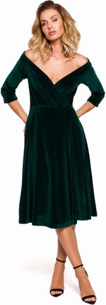 Moe Rozkloszowana sukienka midi z weluru Zielony S