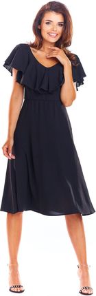 Awama Elegancka sukienka z ozdobnym dekoltem Czarny XL