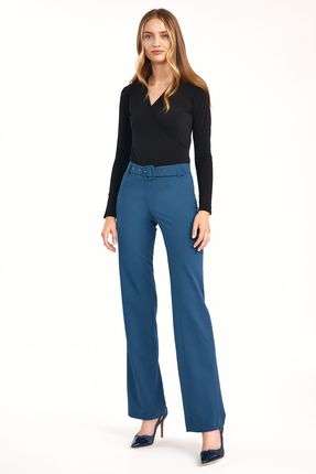 Eleganckie proste spodnie z paskiem (Niebieski, L)