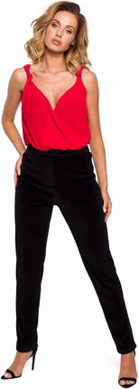 Welurowe spodnie z prostymi nogawkami (Czarny, L)