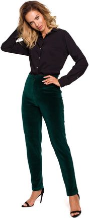 Welurowe spodnie z prostymi nogawkami (Zielony, S)