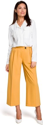 Spodnie typu culottes z nogawkami na kant (Żółty, S)