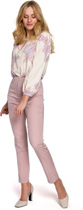 Eleganckie spodnie z rozcięciami przy nogawkach (Brudny róż, S)