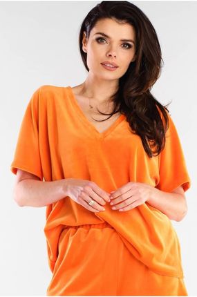 Welurowa bluzka z krótkim rękawem (Pomarańczowy, Uniwersalny)