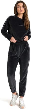 Welurowe spodnie dresowe z wypustką (Czarny, XXL)