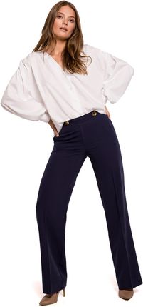 Wizytowe spodnie z prostymi nogawkami (Granatowy, S)