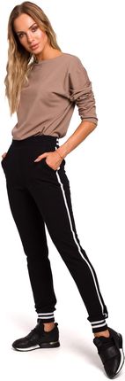 Stylowe spodnie dresowe z lampasami (Czarny, XL)