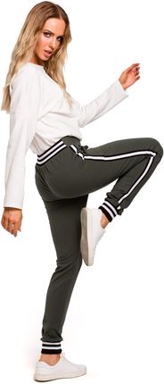 Stylowe spodnie dresowe z lampasami (Khaki, XL)
