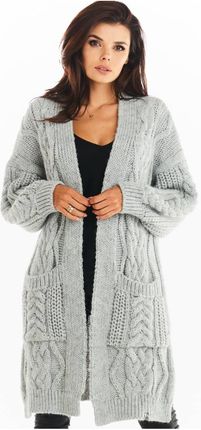 Długi sweter oversize z ozdobnym splotem (Szary, Uniwersalny)