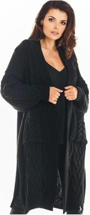 Długi sweter oversize z ozdobnym splotem (Czarny, Uniwersalny)