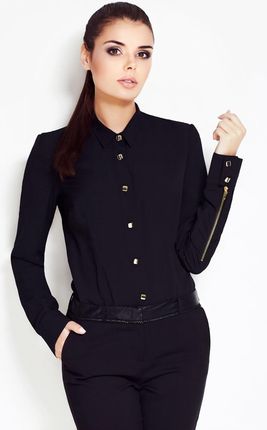 Elegancka koszula z oryginalnymi zamkami przy rękawach (Czarny, XL)
