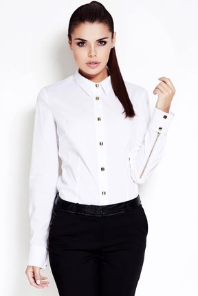 Elegancka koszula z oryginalnymi zamkami przy rękawach (Biały, XL)