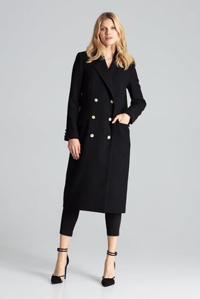 Klasyczny płaszcz z ozdobnymi guzikami (Czarny, S)