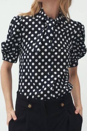 Elegancka bluzka z wiązaniem pod szyją (Grochy, XL)