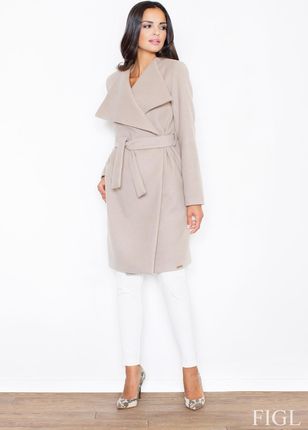 Elegancki płaszcz damski z flauszu (Beżowy, XL)