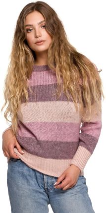Kolorowy sweter w stylowe pasy (Fioletowy, S/M)