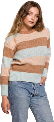 Kolorowy sweter w stylowe pasy (Brązowy, S/M)