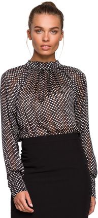 Elegancka szyfonowa bluzka w kropki (Czarny, L)