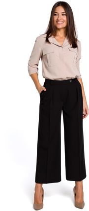 Spodnie typu culottes z nogawkami na kant (Czarny, S)