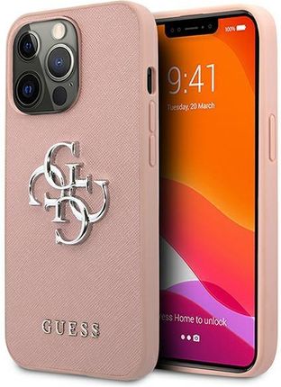 Guess Etui GUHCP13LSA4GSPI Apple iPhone 13 Pro różowy/Różowy hardcase Saffiano 4G Metal Logo
