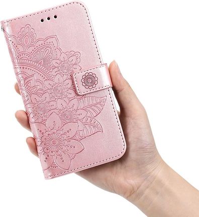 Erbord Etui Wallet do Oppo Reno5 Z / A94 / A95 5G Imprinted Flower Rose Gold