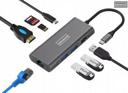 HUB ADAPTER USB-C 9W1 HDMI 4K USB 3.0 SD Ethernet