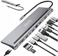 STACJA DOKUJĄCA HUB USB-C 11w1 VGA RJ45 HDMI 4K M1