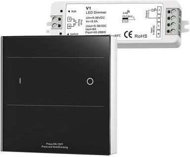 Ściemniacz LED - Mono - 1 strefowy - Szklany panel naścienny 230V + odbiornik - czarny zestaw