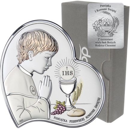 Dono Obrazek Srebrny Pamiątka I Komunii dla chłopca Serce z podpisem kolor DS03CO (21101359)