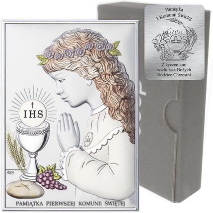 Dono Obrazek Srebrny Pamiątka I Komunii dla dziewczynki prostokąt z podpisem kolor DS04CA (21121362)